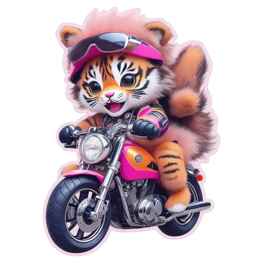 Set 3 bucati, Sticker decorativ, Micul tigru pe motor, Rezistent la apa, NO1881, 6 cm, Multicolor