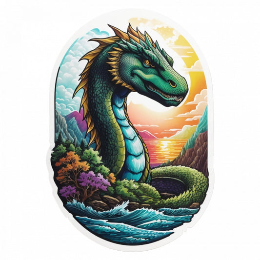 Set 3 bucati, Sticker decorativ, Monstrul din Loch Ness portret, Rezistent la apa, NO818, 6 cm, Multicolor