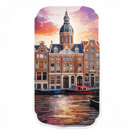 Set 3 bucati, Sticker decorativ, Oras Amsterdam pe canale, Rezistent la apa, NO191, 6 cm, Multicolor