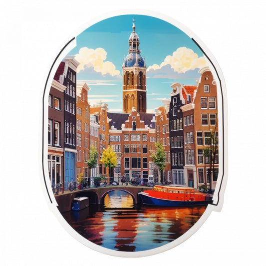 Set 3 bucati, Sticker decorativ, Oras Amsterdam poduri, Rezistent la apa, NO190, 6 cm, Multicolor