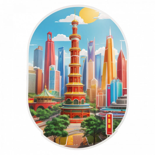 Set 3 bucati, Sticker decorativ, Oras Guangzhou, Rezistent la apa, NO652, 6 cm, Multicolor