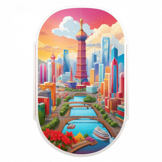 Set 3 bucati, Sticker decorativ, Oras Guangzhou, Rezistent la apa, NO653, 6 cm, Multicolor