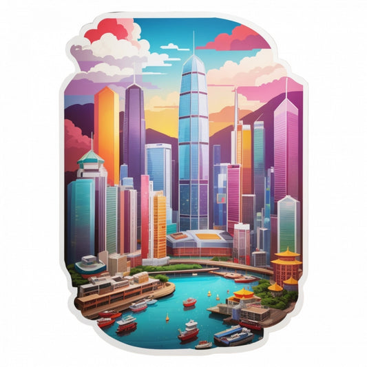 Set 3 bucati, Sticker decorativ, Oras Hong Kong, Rezistent la apa, NO715, 6 cm, Multicolor
