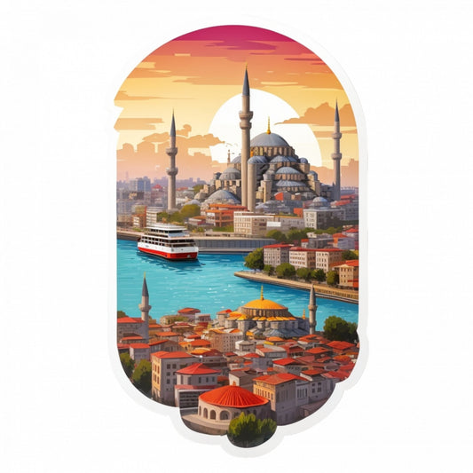 Set 3 bucati, Sticker decorativ, Oras Istanbul moscheea albastra, Rezistent la apa, NO743, 6 cm, Multicolor