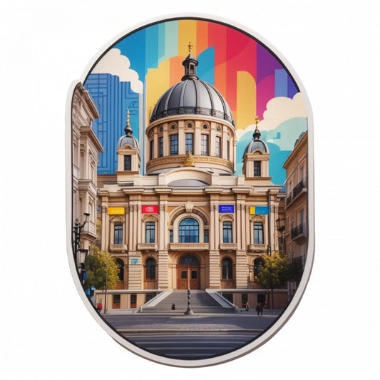 Set 3 bucati, Sticker decorativ, Orasul Bucuresti cladirea cec, Rezistent la apa, NO284, 6 cm, Multicolor