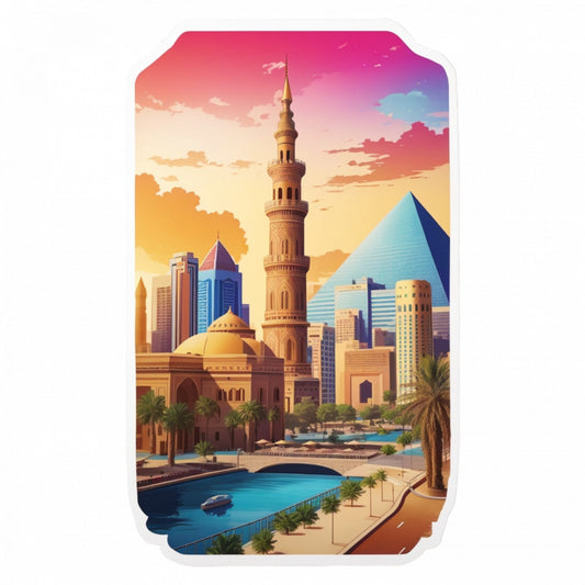 Set 3 bucati, Sticker decorativ, Orasul Cairo, Rezistent la apa, NO310, 6 cm, Multicolor