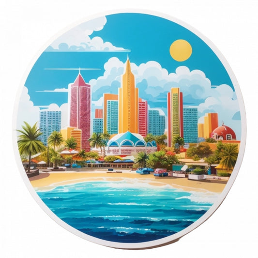 Set 3 bucati, Sticker decorativ, Orasul Cancun, Rezistent la apa, NO328, 6 cm, Multicolor