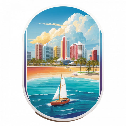 Set 3 bucati, Sticker decorativ, Orasul Cancun vedere la plaja, Rezistent la apa, NO330, 6 cm, Multicolor