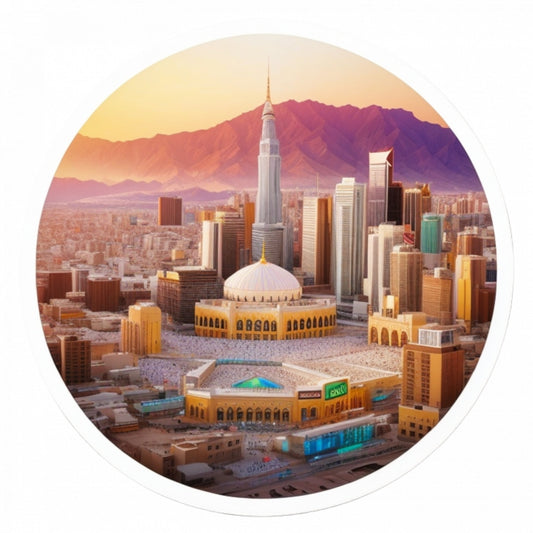 Set 3 bucati, Sticker decorativ, Orasul Mecca, Rezistent la apa, NO885, 6 cm, Multicolor