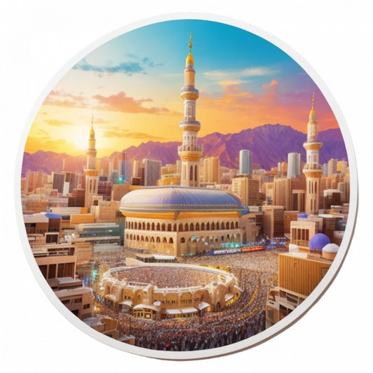 Set 3 bucati, Sticker decorativ, Orasul Mecca, Rezistent la apa, NO888, 6 cm, Multicolor