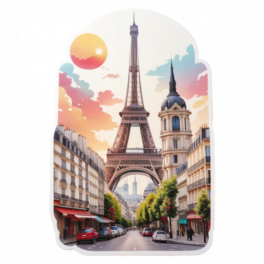 Set 3 bucati, Sticker decorativ, Orasul Paris turnul Eiffel, Rezistent la apa, NO1014, 6 cm, Multicolor
