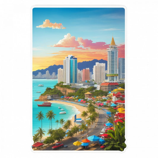 Set 3 bucati, Sticker decorativ, Orasul Pattay plaja , Rezistent la apa, NO1016, 6 cm, Multicolor