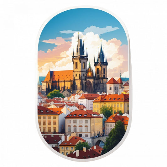 Set 3 bucati, Sticker decorativ, Orasul Praga catedrala, Rezistent la apa, NO1107, 6 cm, Multicolor