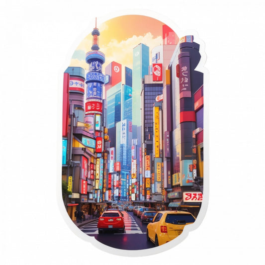 Set 3 bucati, Sticker decorativ, Orasul Tokyo centru, Rezistent la apa, NO1303, 6 cm, Multicolor