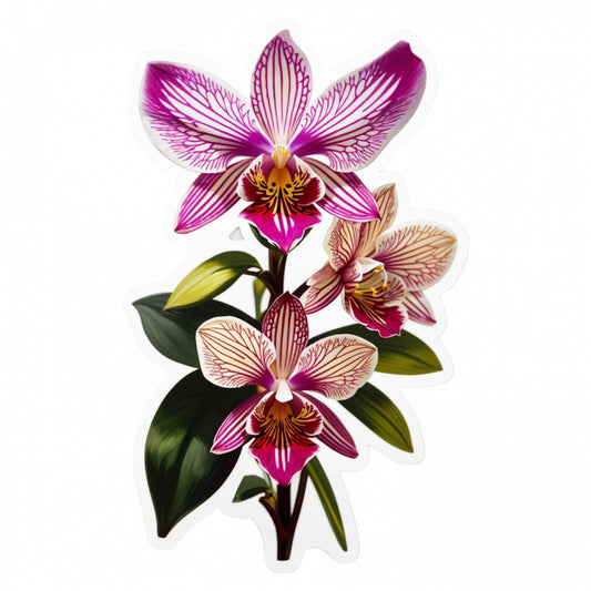 Set 3 bucati, Sticker decorativ, Orhidee zygopetalum, Rezistent la apa, NO1417, 6 cm, Multicolor