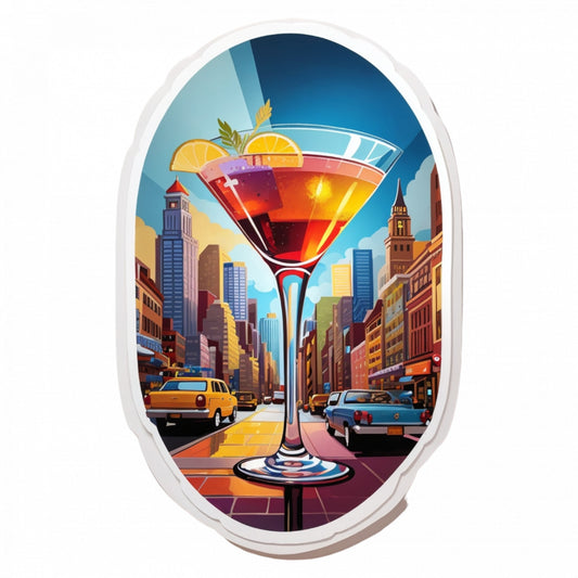Set 3 bucati, Sticker decorativ, Pahar cu Cocktail Manhattan, Rezistent la apa, NO866, 6 cm, Multicolor