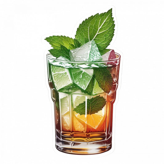 Set 3 bucati, Sticker decorativ, Pahar cu cocktail mint julep, Rezistent la apa, NO913, 6 cm, Multicolor