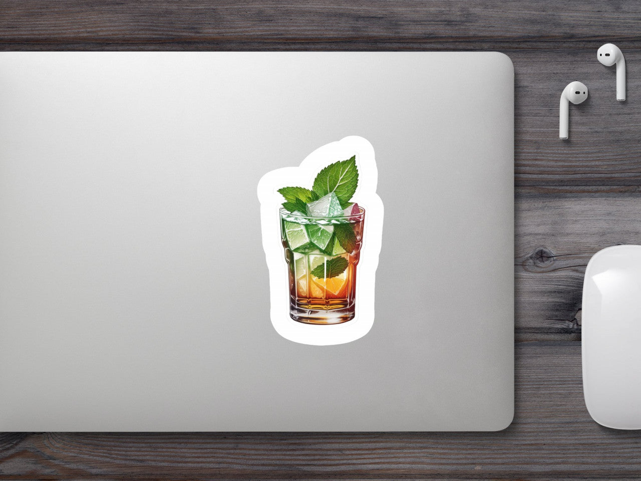 Set 3 bucati, Sticker decorativ, Pahar cu cocktail mint julep, Rezistent la apa, NO913, 6 cm, Multicolor