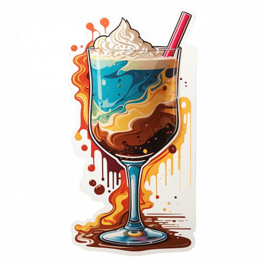 Set 3 bucati, Sticker decorativ, Pahar cu Cocktail Mudslide cu frisca , Rezistent la apa, NO933, 6 cm, Multicolor