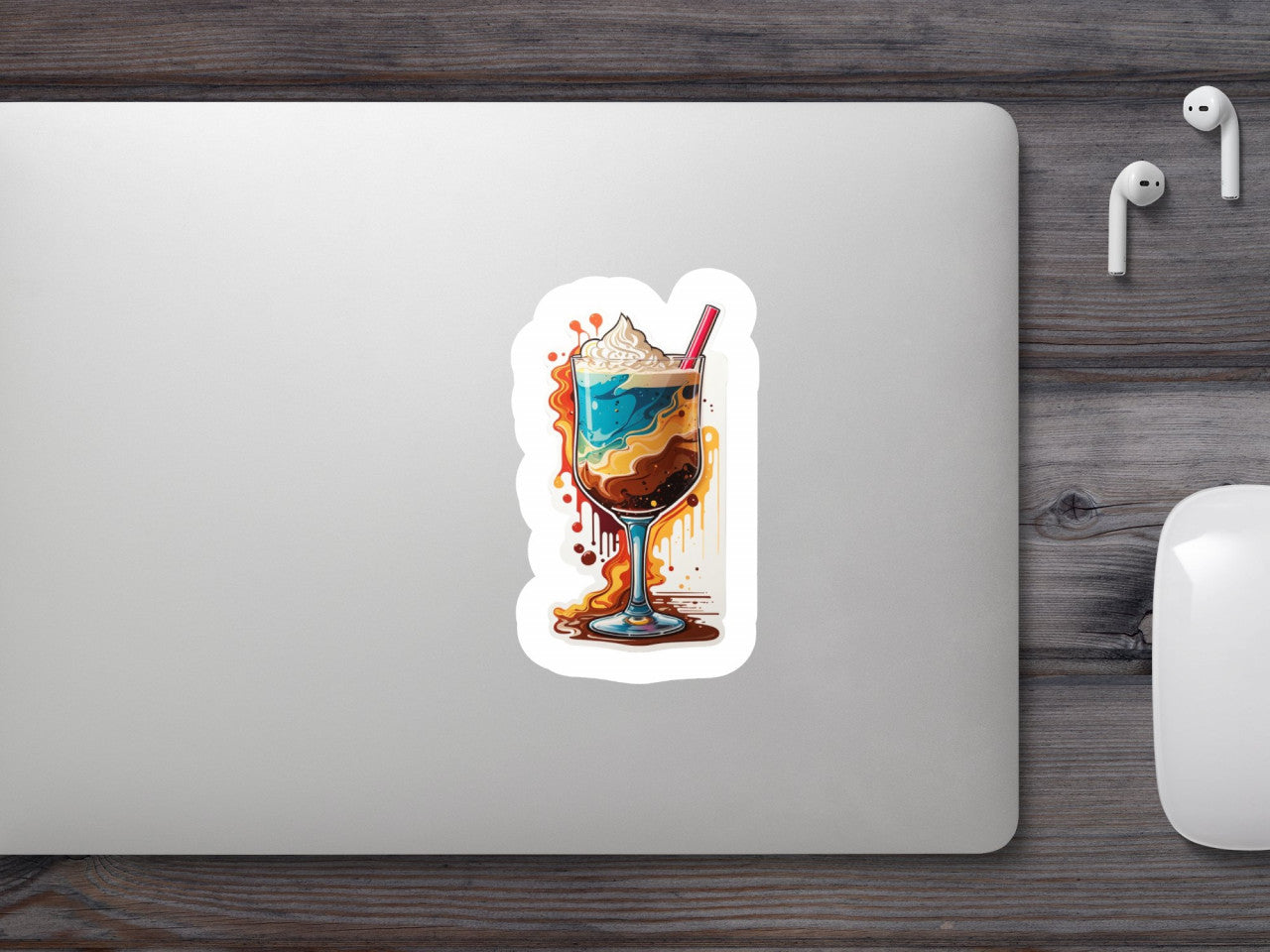 Set 3 bucati, Sticker decorativ, Pahar cu Cocktail Mudslide cu frisca , Rezistent la apa, NO933, 6 cm, Multicolor