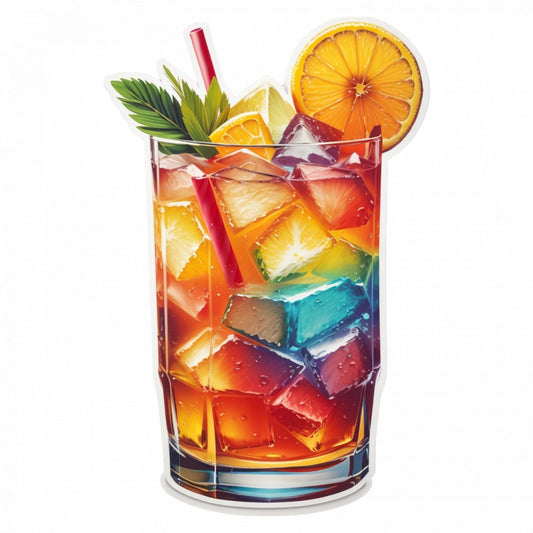Set 3 bucati, Sticker decorativ, Pahar de cocktail Mai Tai cu menta, Rezistent la apa, NO855, 6 cm, Multicolor
