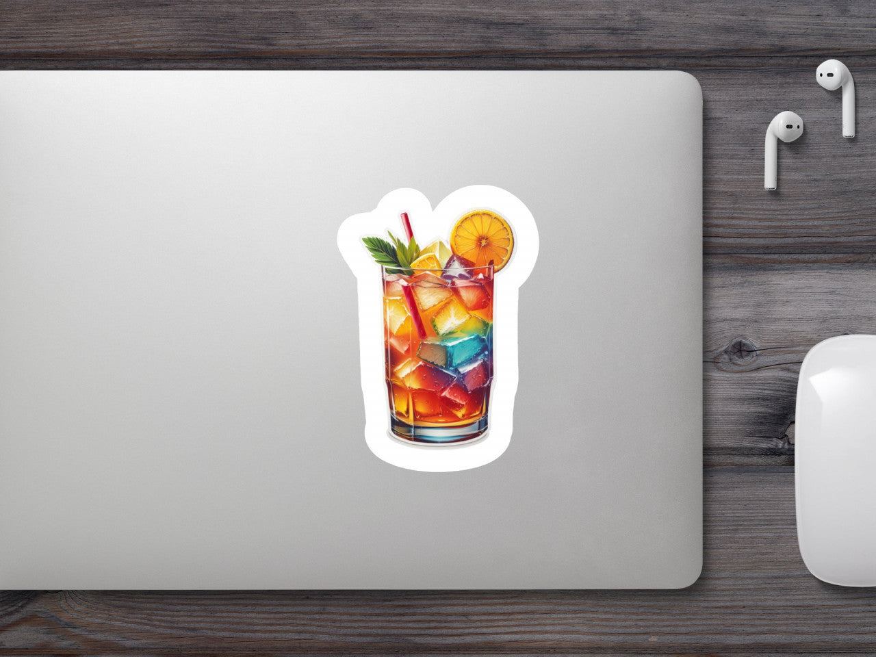 Set 3 bucati, Sticker decorativ, Pahar de cocktail Mai Tai cu menta, Rezistent la apa, NO855, 6 cm, Multicolor