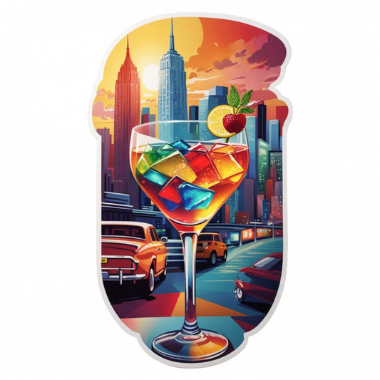 Set 3 bucati, Sticker decorativ, Pahar de Cocktail Manhattan la apus, Rezistent la apa, NO865, 6 cm, Multicolor