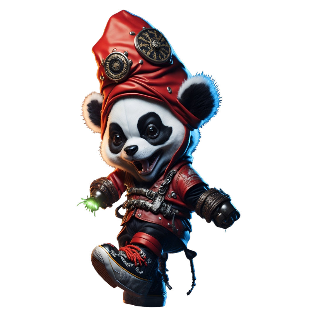 Set 3 bucati, Sticker decorativ, Panda steampunk, Rezistent la apa, NO1450, 6 cm, Multicolor