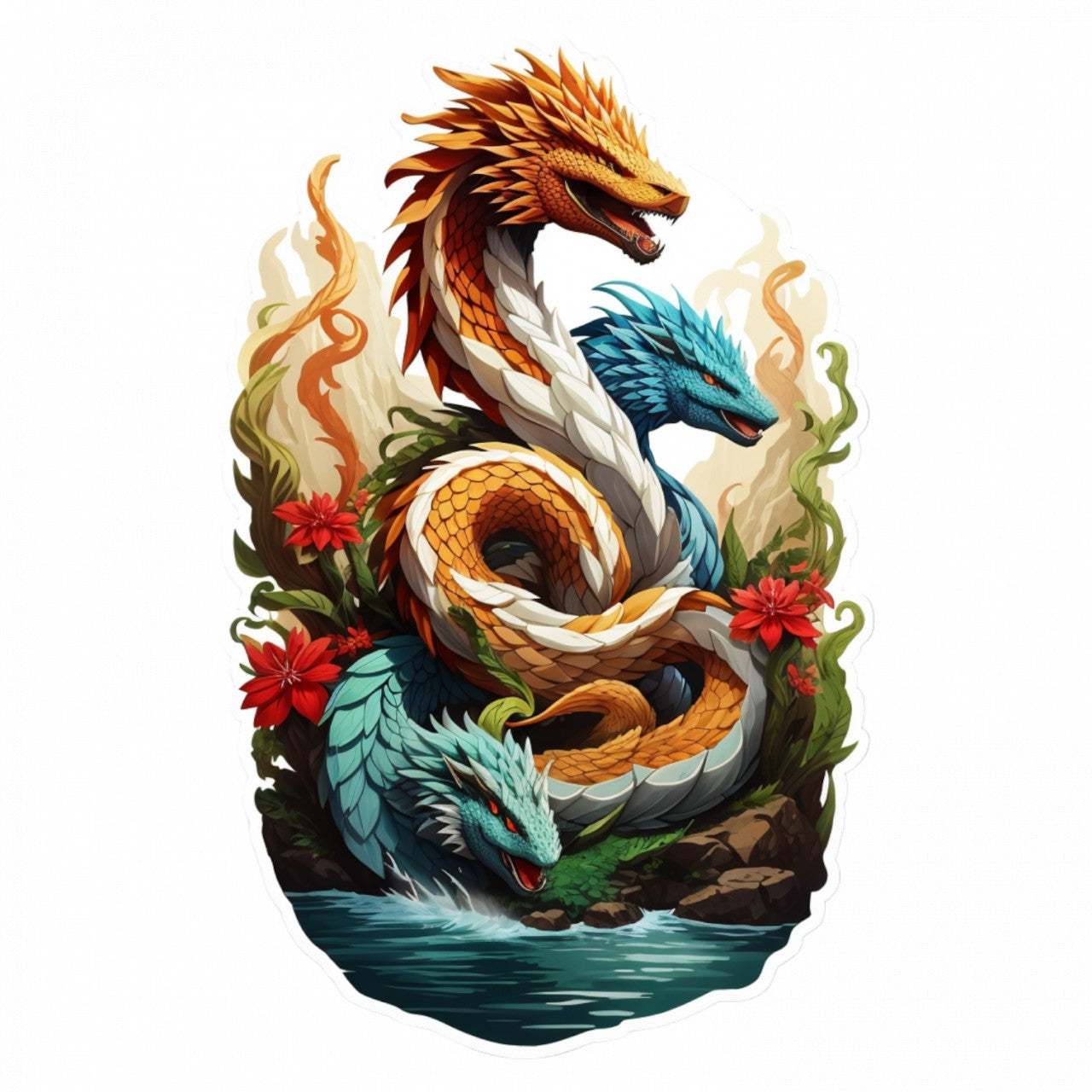 Set 3 bucati, Sticker decorativ, Personaj mitologic Hydra cu mai multe capete, Rezistent la apa, NO731, 6 cm, Multicolor