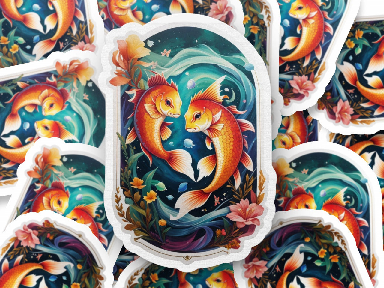 Set 3 bucati, Sticker decorativ, Pesti simbol zodia pesti, Rezistent la apa, NO1067, 6 cm, Multicolor