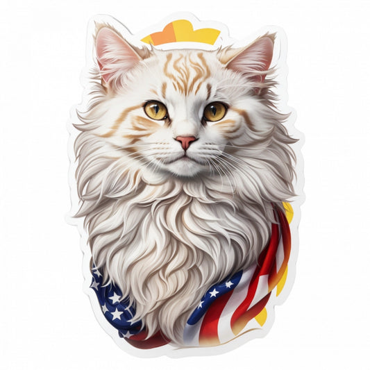 Set 3 bucati, Sticker decorativ, Pisica American Curl cu esarfa la gat, Rezistent la apa, NO201, 6 cm, Multicolor