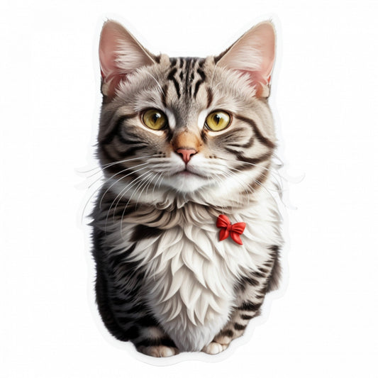 Set 3 bucati, Sticker decorativ, Pisica American wirehair cu fundita, Rezistent la apa, NO197, 6 cm, Multicolor