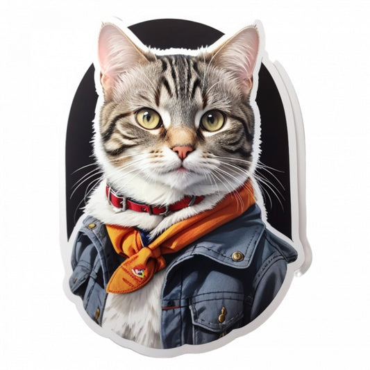 Set 3 bucati, Sticker decorativ, Pisica American wirehair cu jacheta, Rezistent la apa, NO198, 6 cm, Multicolor