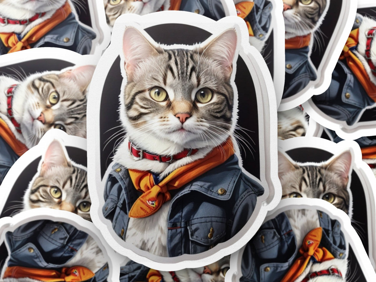 Set 3 bucati, Sticker decorativ, Pisica American wirehair cu jacheta, Rezistent la apa, NO198, 6 cm, Multicolor
