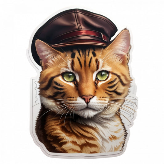 Set 3 bucati, Sticker decorativ, Pisica Havana brown cu sapca, Rezistent la apa, NO669, 6 cm, Multicolor