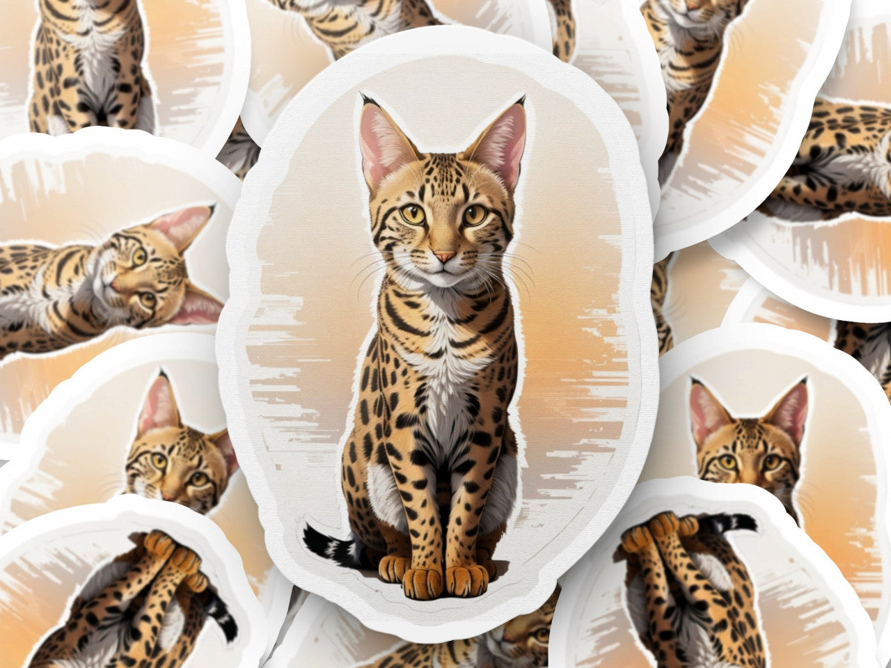Set 3 bucati, Sticker decorativ, Pisica Savannah, Rezistent la apa, NO1171, 6 cm, Multicolor