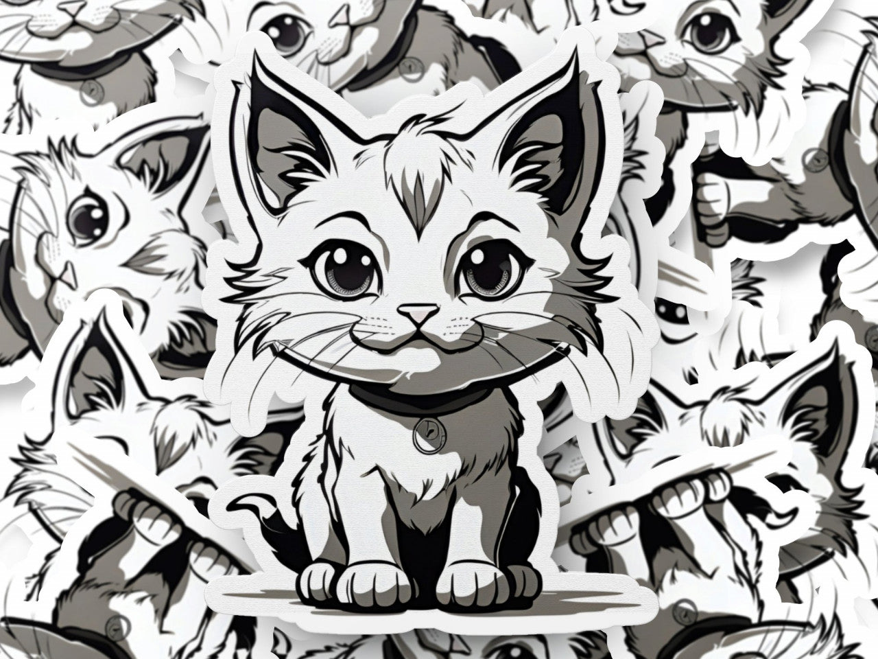 Set 3 bucati, Sticker decorativ, Pisicuta Cici, Rezistent la apa, NO1434, 6 cm, Multicolor