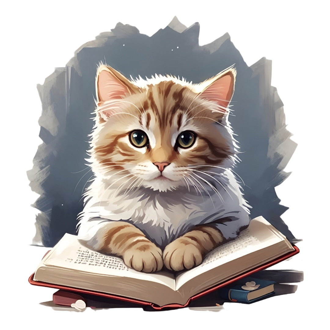 Set 3 bucati, Sticker decorativ, Pisicuta cititoare, Rezistent la apa, NO1818, 6 cm, Multicolor