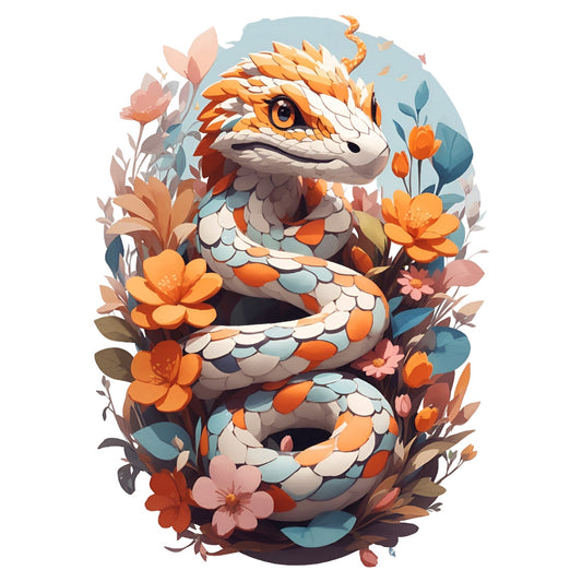 Set 3 bucati, Sticker decorativ, Piton cu flori, Rezistent la apa, NO1891, 6 cm, Multicolor