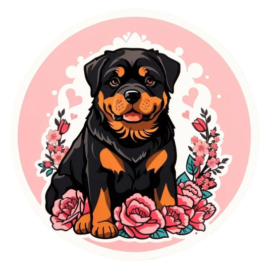 Set 3 bucati, Sticker decorativ, Rotweiler cu ghirlanda de flori, Rezistent la apa, NO2163, 6 cm, Multicolor