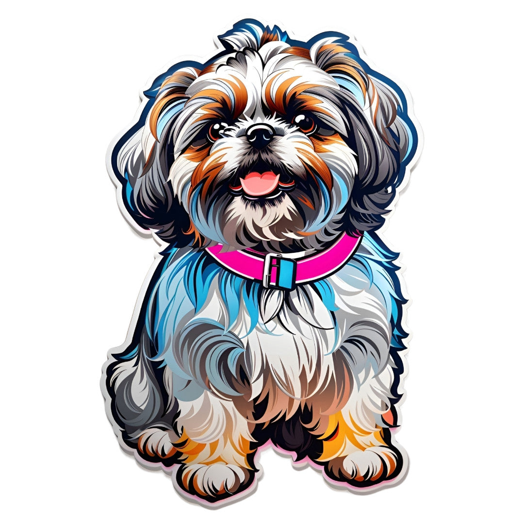 Set 3 bucati, Sticker decorativ, Shih Tzu buclat, Rezistent la apa, NO1842, 6 cm, Multicolor