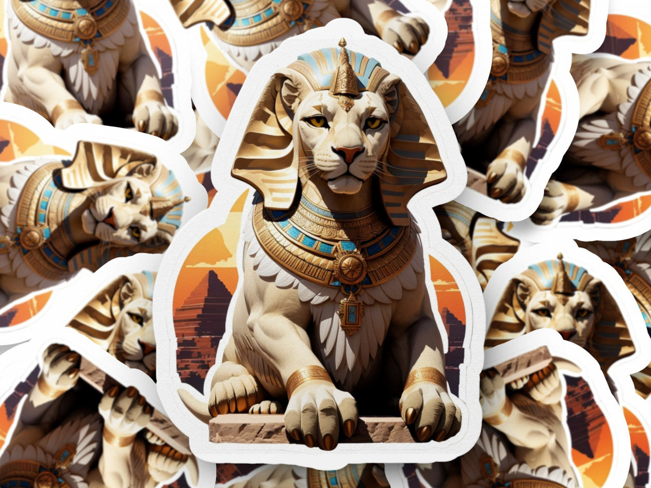 Set 3 bucati, Sticker decorativ, Sphinx personaj mitologic, Rezistent la apa, NO1253, 6 cm, Multicolor