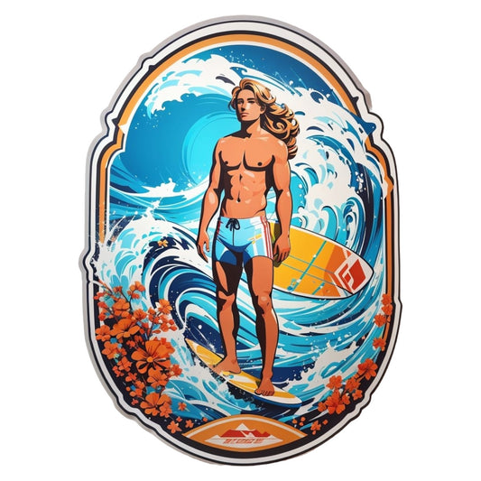 Set 3 bucati, Sticker decorativ, Sportiv surfing pe val, Rezistent la apa, NO2191, 6 cm, Multicolor