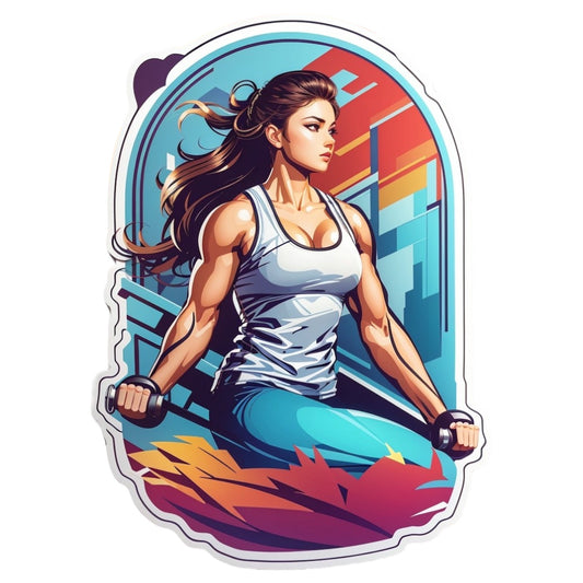 Set 3 bucati, Sticker decorativ, Sportiva fitness la aparate, Rezistent la apa, NO2067, 6 cm, Multicolor
