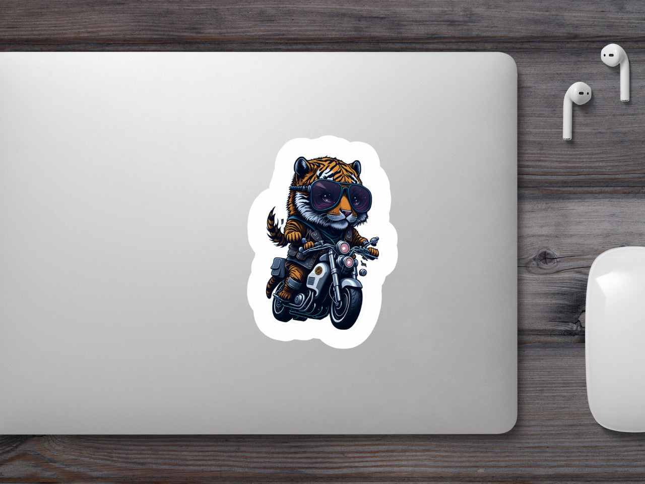 Set 3 bucati, Sticker decorativ, Tigrul pe motocicleta, Rezistent la apa, NO1880, 6 cm, Multicolor