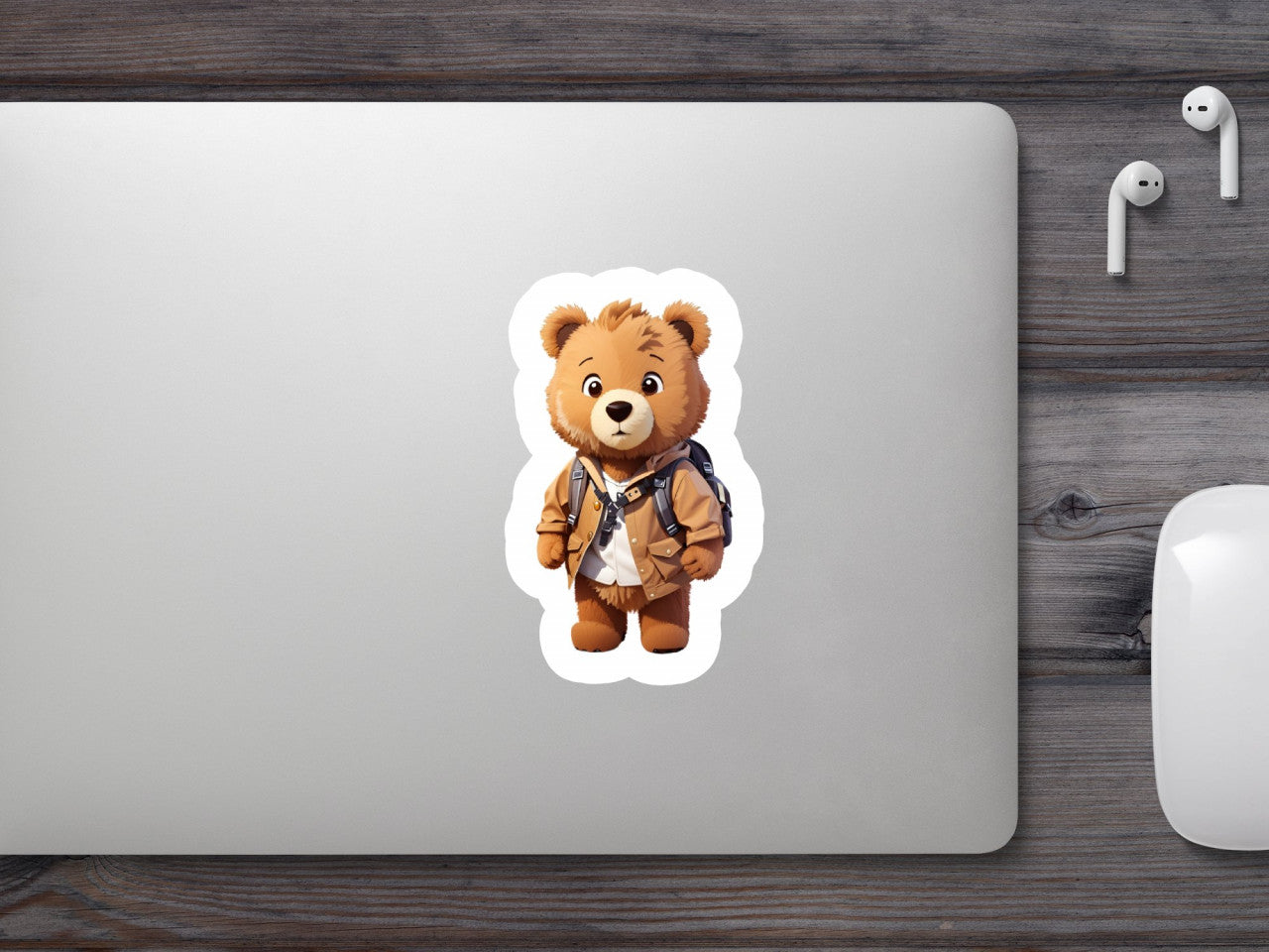 Set 3 bucati, Sticker decorativ, Ursul cu rucsac in spate, Rezistent la apa, NO1919, 6 cm, Multicolor