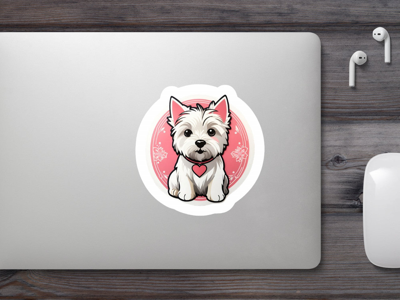 Set 3 bucati, Sticker decorativ, Westie cu medalion, Rezistent la apa, NO1970, 6 cm, Multicolor