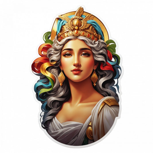 Set 3 bucati, Sticker decorativ, Zeita Hera cu coroana, Rezistent la apa, NO691, 6 cm, Multicolor