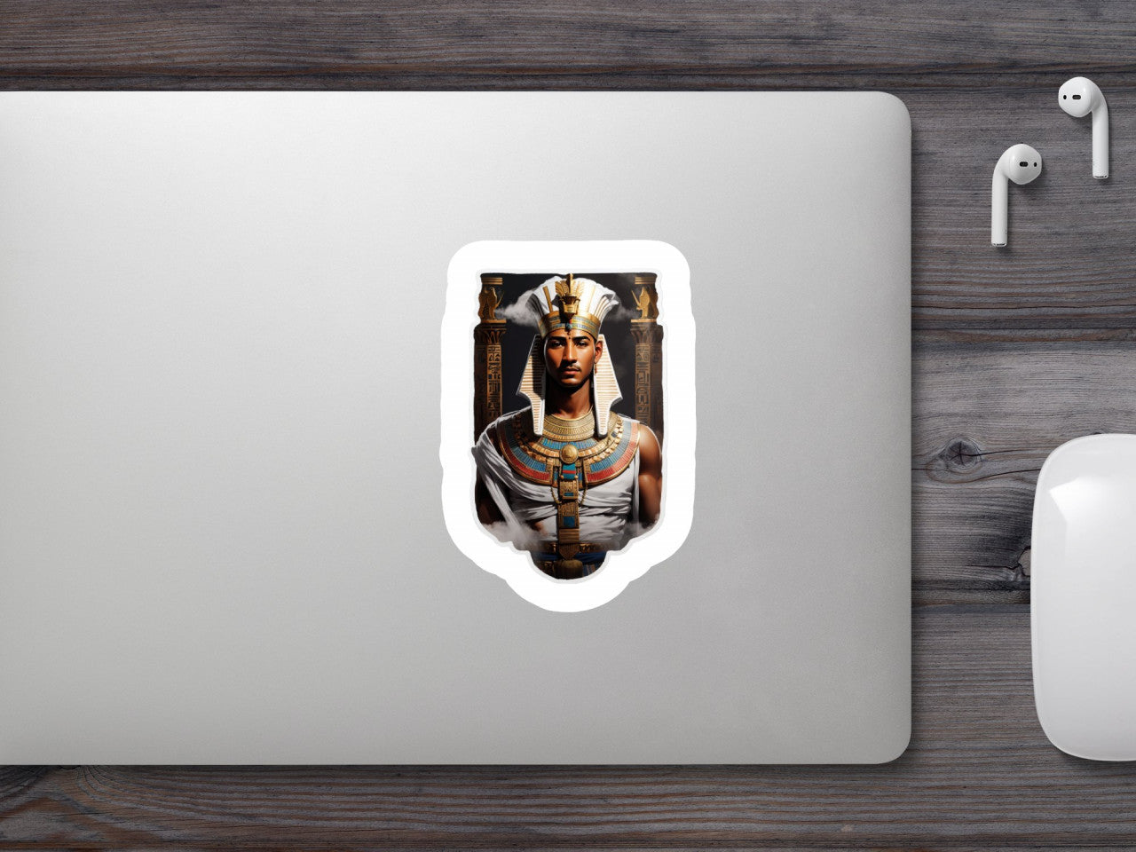 Set 3 bucati, Sticker decorativ, Zeu egiptean Imhotep cu platosa, Rezistent la apa, NO735, 6 cm, Multicolor