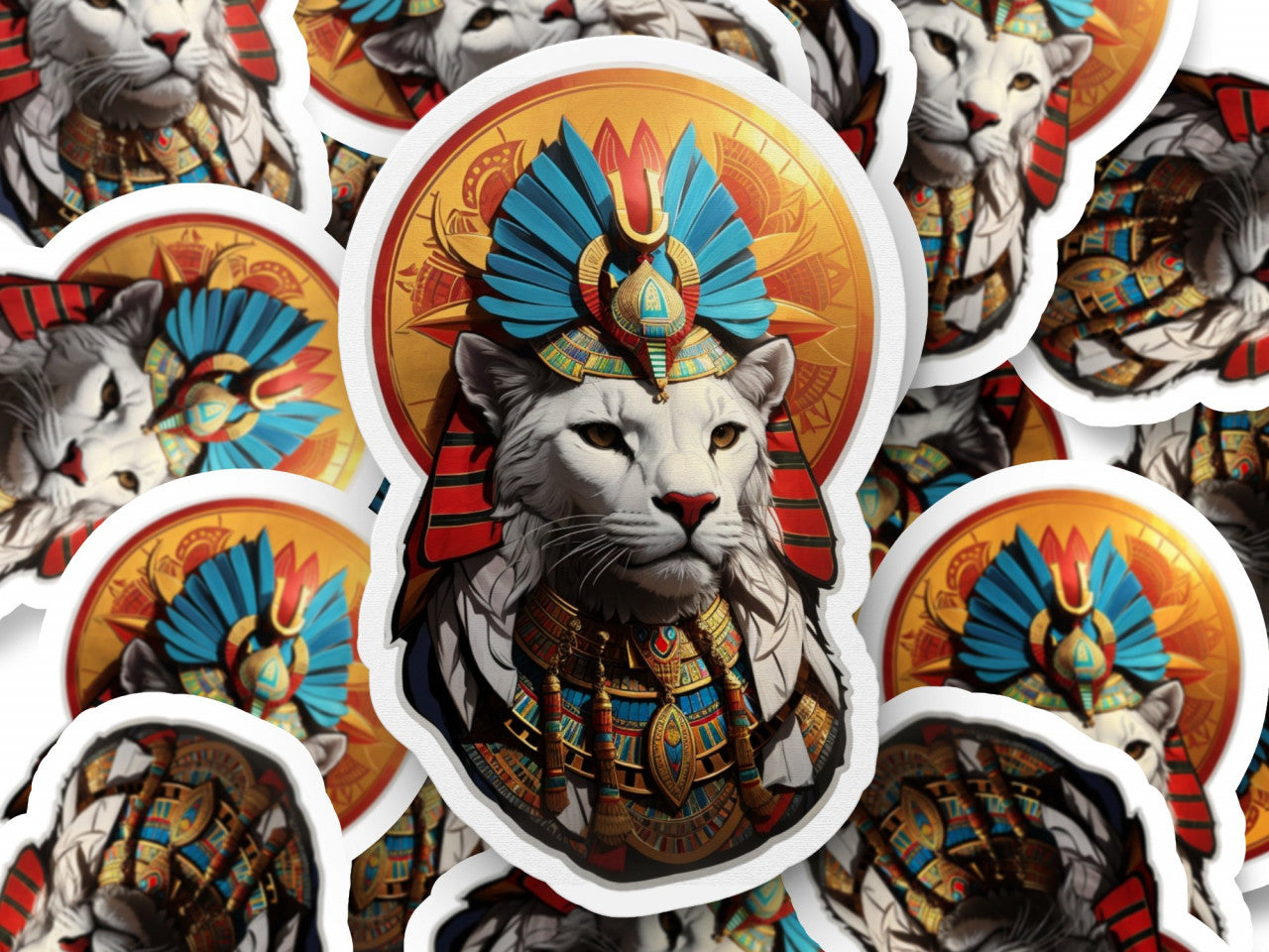 Set 3 bucati, Sticker decorativ, Zeu egiptean Sekhmet, Rezistent la apa, NO1188, 6 cm, Multicolor